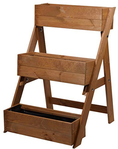 dobar® Dreistufige Pflanztreppe Outdoor aus Massiv-Holz für Balkon und Garten - Blumenbeet mit 3 Pflanzkästen wetterfest lasiert für draußen - 60 x 70 x 90 cm - Braun