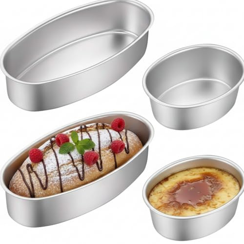 Molde ovalado para tartas de queso de 4 pulgadas y 8 pulgadas, antiadherente, de aluminio, molde de pan para pan de carne, para horno y horno instantáneo, molde para tartas casero para uso diario