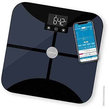 medisana BS 652 Körperanalysewaage bis 180 kg mit W-LAN oder Bluetooth, Personenwaage zur Messung von Körperfett, Körperwasser, Muskelmasse und Knochengewicht mit VitaDock+ Körperanalyse App