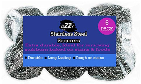 Stainless Steel Scourers | 1 Pack of 6 | Extra Durable Removing Stubborn Baked on Stains and Dirt | Cleaning Scourers Sponges Household Cleaning Tools
