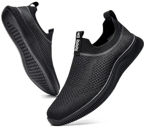 MrToNo Slip On-sneakers för män och kvinnor, sportskor, fitness, gympahall, fritidsskor, ventilerande, lätta joggingskor/löparskor för gator, bekväma, utomhus, promenadskor, svart, 46 EU
