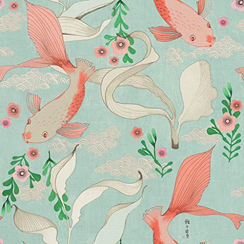 Rasch Amazing Non-Woven Wallpaper with Koi Carp in Rose in Light Blue Water with Light Textile Texture - 10.05 m x 53 cm (L x W) Wallpaper 539837