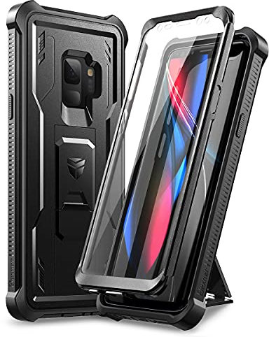 Dexnor Kompatibel mit Hülle Samsung Galaxy S9, eingebauter Displayschutz und Ständer, strapazierfähig, militärischer Schutz, stoßfest, Schutzhülle Kompatibel mit Samsung Galaxy S9 - Schwarz