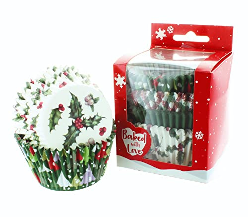 Culpitt 0638485 Love Vintage Holly, Christmas Cupcake Cases, Baking Cups-Pack of 100, Paper