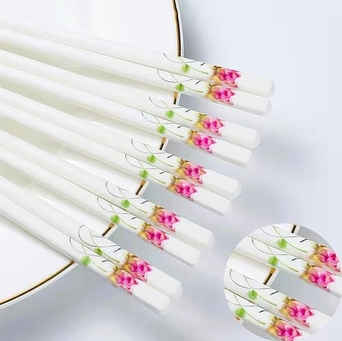 Essstäbchen, spülmaschinenfest, aus Keramik, 5 Paar, wiederverwendbar und niedlich, 24 cm (rosa Lotusblüte) | Keramik-Material, spülmaschinenfest, Geschenkverpackung