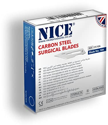 100 x NICE No.10A Sterile Carbon Steel CS10A Surgical Blades