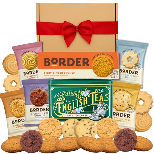 Tea and Biscuits Gift Set - 40 Tea Bags in a Tin and Border Biscuits | English afternoon tea in a keepsake tin with a variety of biscuits - a ready-to-gift treat for tea lovers