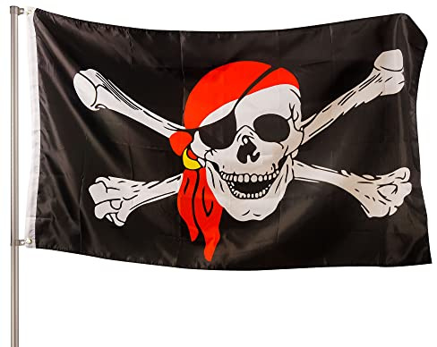 PHENO FLAGS Premium Piratenflagge 90x150cm - wetterbeständige Piraten Fahne mit Messingösen, 100% Polyester, robuste Doppelnaht & in lebendigen Farben - ideal für Flaggenfans und Kindergeburtstage