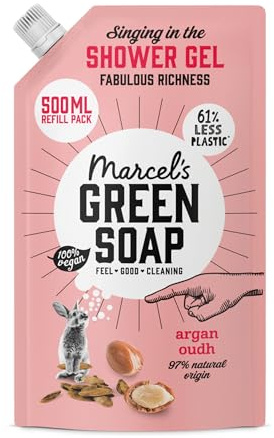 Marcel's Green Soap – duschgel påfyllningspaket Argan & Oudh – tvättlotion – miljövänlig – Vegan – 98% biologiskt nedbrytbar – 500 ml
