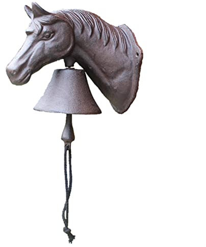 HEPPPP Retro Rustikale Pferdeköpfige Gusseisen Wandglocke Bauernhaus Handgemachte Haus Garten Dekor Tier Figur Hand Cranking Willkommen Türglocke Mahlzeitglocke
