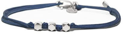 Nato Cuff - Bracciale Argento 925 Wrap avvolgente in Nylon a doppio involucro - Fatto a mano in Francia - Regolabile - Gioiello Uomo o Donna (Blu)