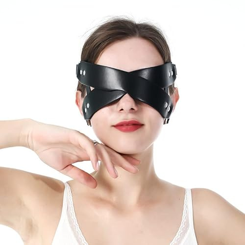 BIGFOX Kunstleder Augenmaske Gekreuzt mit Nieten SM Augenbinde Augenmaske Sexy Blindfold Schwarz BDSMS Fesseln Sexspielzeug für Paare