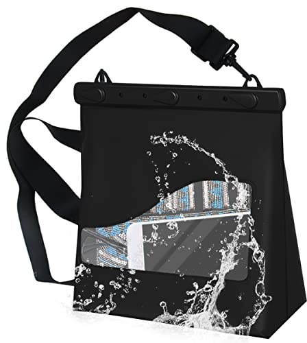 FainFun Wasserdichte Bauchtasche zum Schwimmen - Wasserdichte Handyhülle mit Verstellbarem Schultergurt - Wasserfester Beutel für Schwimmen, Klettern, Wassersport - Schwarz, L (22.8 x 10 x 25 cm)
