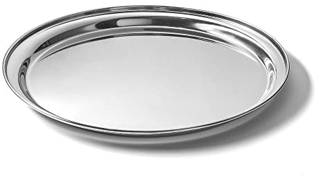 Forgast Teller aus rostfreiem | 36cm | Tablett Großes rundes | Serviertablett aus Edelstahl | Küchenarbeitsplatte | Dekoration Aufbewahrung | Teller