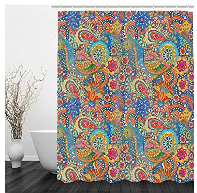 Whoiy Duschvorhang Blau Blumen, Duschrollo Um Die Ecke 150X200cm Polyester Duschvorhänge Mandala Blumen Rot für Badezimmer Badewanne