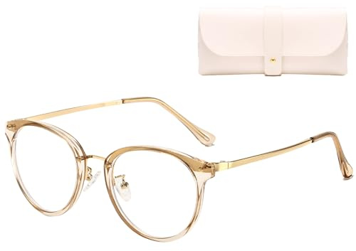 Cleoxyge Blaulichtfilter Brille Damen/Herren Metallrahmen UV400 Schutz | Ohne Sehstärke Schutz vor blauem Licht ideal für Gaming Büro und Alltag inklusive Etui und Brillenputztuch