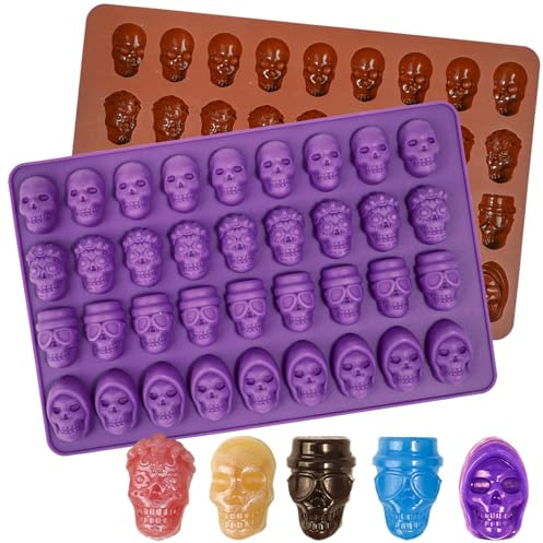 Webake Skull Moulds Silicone Gummy Mould 2 Pcs Halloween Chocolate Moulds for Chocolate, Gummy, Candy, Dog Treats