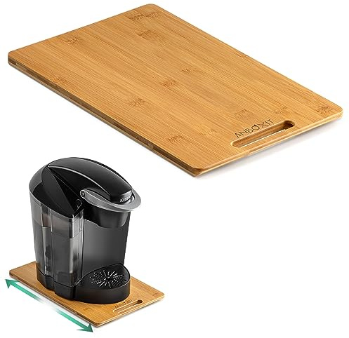 ANBOXIT Bamboo Appliance Slider, Sliding Tray for Kitchen Appliances | Countertop Rolling Tray, Coffee Maker Slider Tray with Rubber Wheels, Deep - Medium (14.5D x 9.5W)