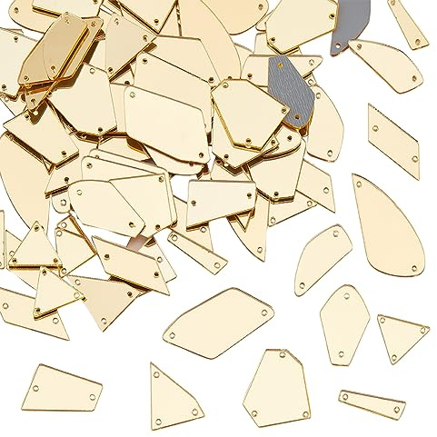 PH PandaHall 180 Stück Goldene Spiegel Strasssteine zum Aufnähen | Spiegelperlen Zum Aufnähen Unregelmäßige Verspiegelte Strasssteine Stein Spiegelstücke Für DIY Kostüm Tanz Party Aufnähen