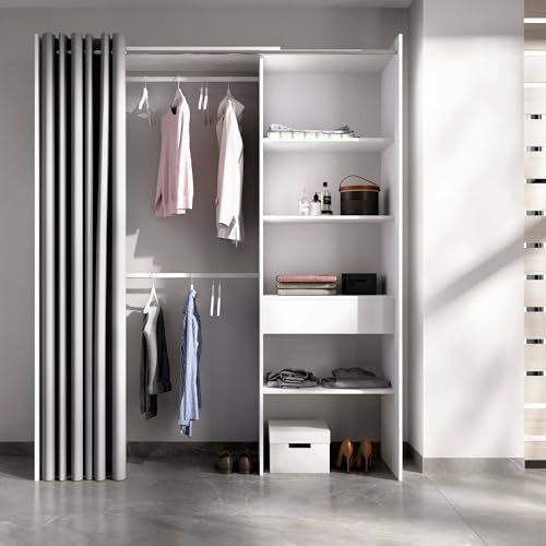 Dmora - Großer Kleiderschrank Wetterhorn, Struktur für begehbaren Kleiderschrank, offener Kleiderbügel, 160 x 50 x 205 cm, Weiß und Grau