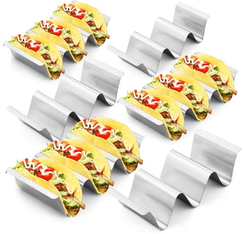 Taco Halter, 6 Stück 304 Edelstahl Taco Ständer Tray Holder Hält Familien Partys Picknick Taco Rack für Halten Tacos,Hot Dogs,Sandwiches und Pfannkuchen, Silbrig