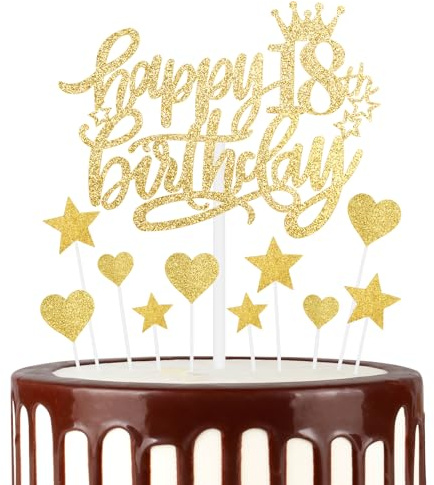 mciskin Gold Happy 18th Birthday Cake Toppers for Cake, Girls 18th Birthday Decorations,Personalised Cake Toppers for Girls,Glitter 18 Cake Topper Cupcake Topper for Party Cake Decoration