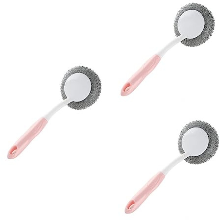 GLEAVI 3pcs Dishwasher Brush Non-Slip Handle Long Handle Brush for Kitchen Cleaning Pink