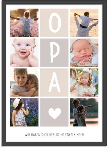 OWLBOOK® Personalisierte Fotogeschenke für Opa mit 8 Fotos & Text selbst gestalten - Foto Geschenke für Opa - Geschenk als Geburtstagsgeschenk Vatertagsgeschenke | Bild A4/A3 optional mit Rahmen