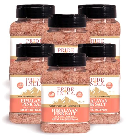 Pride Of India - PACK of 6 - Dark Himalayan Pink Salt - Enriched w/ 84+ Natural Minerals, Medium Grind 2-3mm - 1 Pound (16 oz) Dual Sifting Jar - Great for Grinders, Best for Kitchens & Restaurants