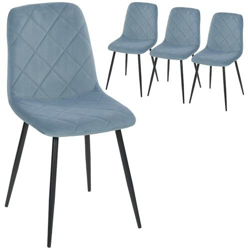 HOMCOM Set 4 Sedie per Cucina con Seduta e Schienale Imbottiti, Sedie Colorate in Tessuto Effetto Velluto e Acciaio, 45x54x87 cm, Azzurro