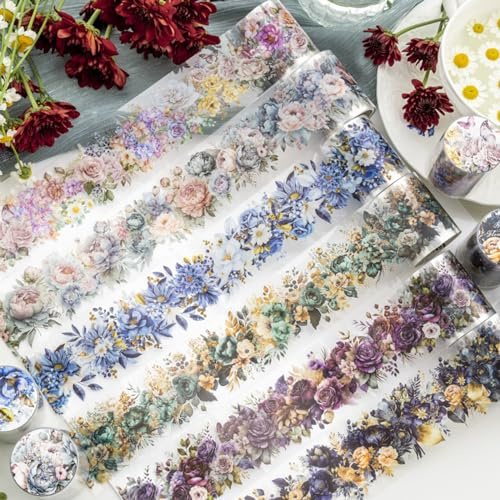Ningmo Scrapbook Stickers, 6 Rolls Blume Washi Tape Set, Flower Stickers,Schmetterling Blumen Sticker für DIY Fotoalbum Tagebuch Scrapbooking Gepäck Kalender Wand (04)