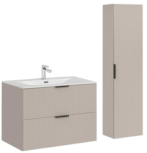 Lomadox Set di mobili da bagno con lavabo da 80 cm, 2 pezzi, in cashmere, con lavabo in ceramica