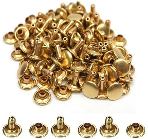 200 Pcs Leather Rivets, Gold Metal Double Cap Rivets Snaps Studs for Clothes Shoes Handbag Belts Crafting Repairs, 8mm x 10mm