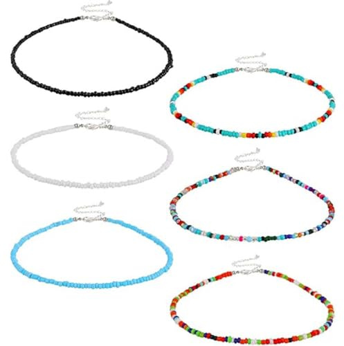 SULIUDAJI 6 Pcs Colliers De Perles Colorées Boho Beach Colliers De Perles Bracelets Pour Femmes Filles Bijoux