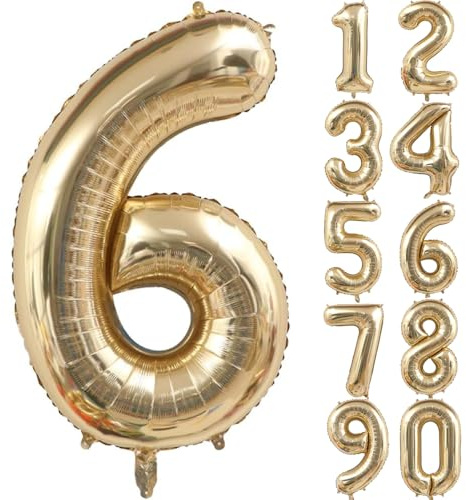 40 Zoll Gold Luftballon Zahlen 6 Hellgold Ballons 6 Champagner Gold Ballon 6. Geburtstag Deko Weißgold Folienballon Zahl 6 Riesenzahl Ballon 6 Party Hochzeit Geburtstag (Nummer 6)