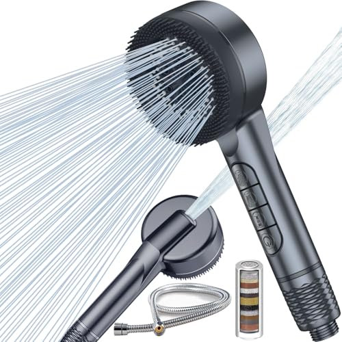 HOAENTSA Shower Head and Hose 15Grade Hard Water Filter 4 Jet Modes High Pressure Bathroom Handheld Massage Shower Head Removal Residual Chlorine