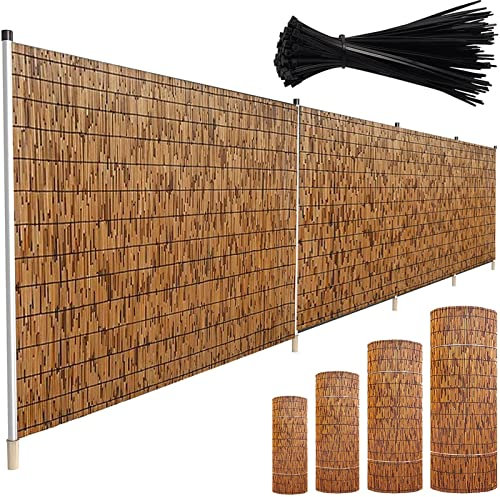 Bambus-Sichtschutzzaun, Rolle, 131 x 610 cm, natürliches Schilfrohrzaun für den Außenbereich, Garten, Terrasse, Sonnenschutz, wasserdicht, UV-Schutz, ideal für Villa Sichtschutzwand