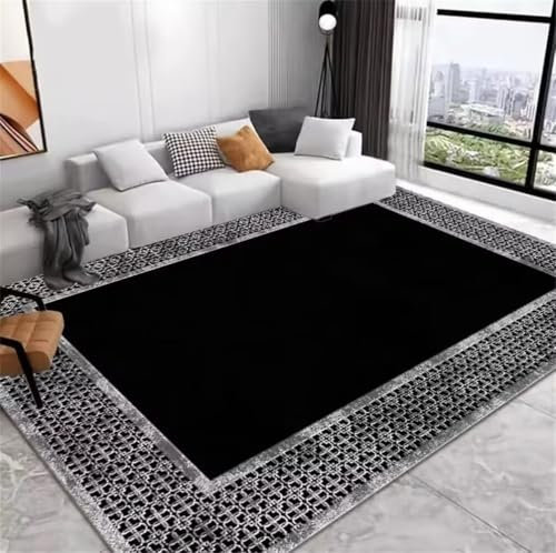 RUGMRZ Teppich Reinigen 160x230CM Designer waschbar Schwarz Grauer, moderner, leicht zu reinigender Flurteppich mit geometrischem Muster