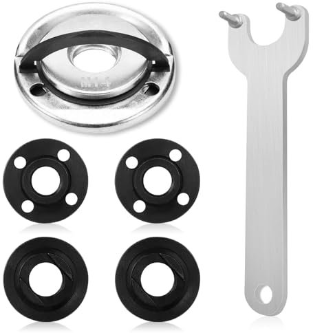 6PCS Angle Grinder Attachments, M14 Thread Self Locking Plate with Angle Grinder Spanner Key and Inner Outer Flange Nut Quick Release Installation Compatible with 125mm Angle Grinders