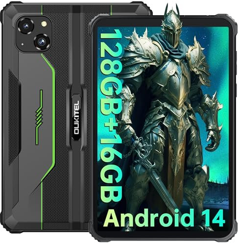 OUKITEL RT3 Pro Tablet Rugerizada - 16GB+128GB 1TB Ampliable Rugged Table, Tablet 8 Pulgadas Android 14, Batería 5150mAh, 16MP+8MP Cámara Tablets PC, Soporte 4G Dual SIM/NFC/Face ID/BT 5.0/GPS, Verde