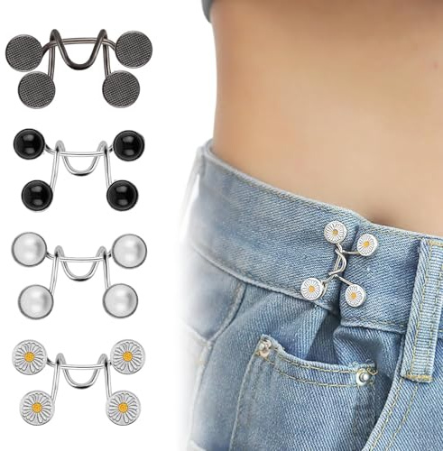 Botón de jeans ajustable ajustable, 4 aprietos, cintura para vaqueros, botón de pantalones ajustables, hebilla de cintura ajustable para pantalones, hebilla de mezclilla, sin costuras ni herramientas
