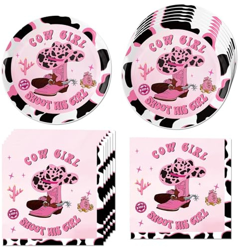 Western Cowgirl Party Supplies, 20 Pcs Plates and 20 Pcs Napkins Wild West Theme Pink Cowgirl Rodeo Decorations Tableware for Pink Cowboy Rodeo Birthday Bachelorette Party Decorations