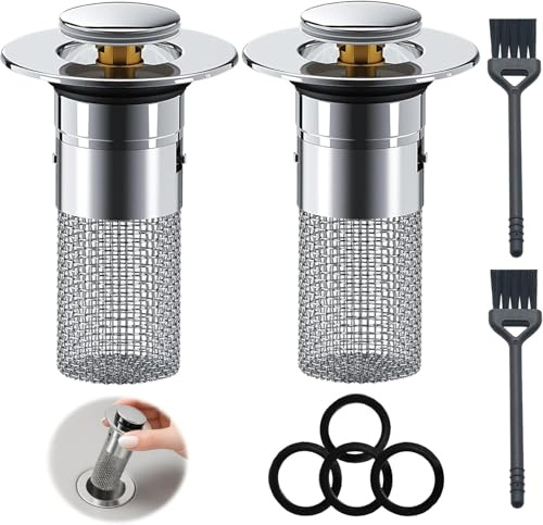 2 Stück Abflussstopfen für 34–40 mm Abflussstöpsel, Universal Waschbeckenstöpsel mit Haarsieb, Abflusssieb Waschbecken Stöpsel, Abflussstopfen mit sieb, Badewannenstöpsel für Bad/Küchenspülen