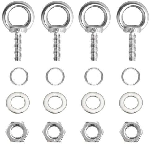 4 Sets M8 Eyebolt with Nut, Stainless Steel Eye Bolts and Nuts, M8 x 80mm Lifting Long Eye Bolt with Nut, Heavy Duty Ring Eyebolt Thread Screws for Hanging Living Lifting Items, Silver