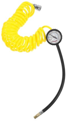 Manguera de Resorte Pu para Compresor de Aire, 5m, Amarilla | Alta Elasticidad y Resistencia al Desgaste, Racor Hembra Metálico, Extensión para Inflado y Taller