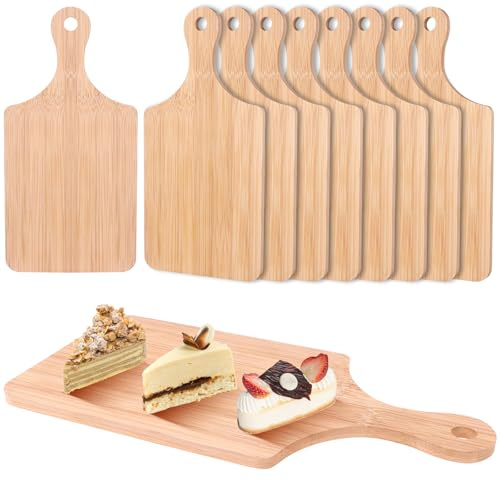 9 Pcs Bamboo Chopping Board with Handle 11x5 Cutting Board Bulk | Thicken Wood Charcuterie Serving Board Tray for Meat Bread Fruit & Food for Kitchen Housewarming Party