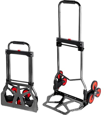 YEAUPE PRO Carretilla Plegable, Carretilla de Mano – Ruedas Grandes TPR Reforzadas, Mango Telescópico Ajustable, Incluye 2 Cuerdas Elásticas, Ideal para Subir y Bajar, 70kg - Sube escaleras – Negro