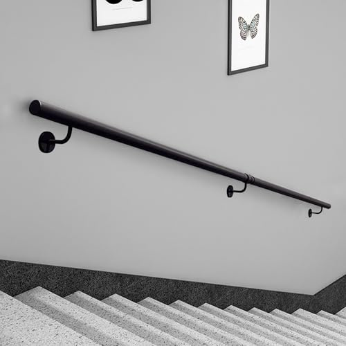 Barandilla negra de pared, barandillas para escaleras de 1 2 3 4 5 6 metros para exteriores o interiores, barra de seguridad de hierro forjado, barra de apoyo antideslizante(200cm)