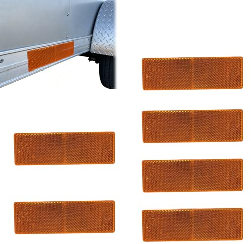 Yuwnd 6 Stück Reflektor Anhänger, Orange Katzenaugen Reflektoren, Rechteckig Selbstklebend Reflektoren Anhänger, Katzenaugen Anhängers für Kfz LKW Wohnwagen Motorrad Trailer Wohnmobil