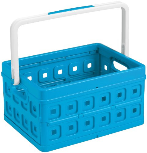 Sunware Square Klappbox 24L – 43,5×31×21,3cm – Faltbare stabile Klappkiste für schwere Gegenstände – Stapelbar – Blau mit weißem Griff